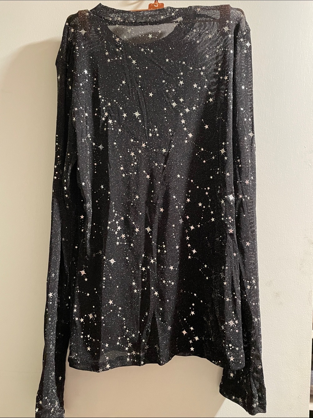 Sheer Black Star-Print Long Sleeve Top - Picture 2 of 4